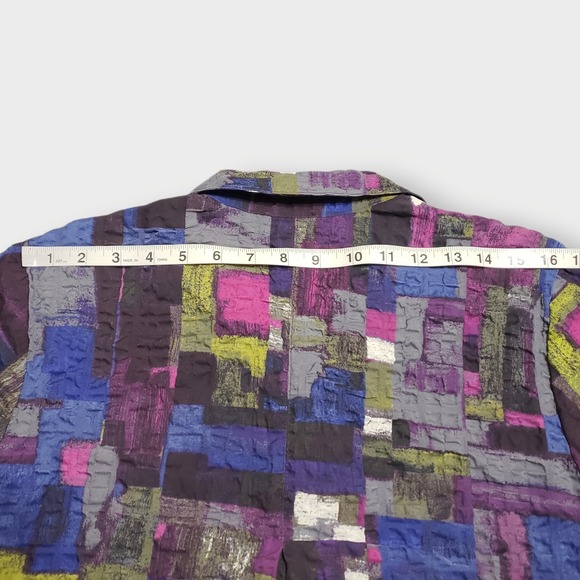 Habitat Clothing Purple Abstract Crinkled Textured Button Front Asymmetric Top M - Picture 11 of 12